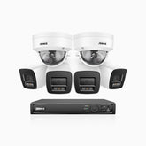 H800 - Kit de surveillance PoE 4K à 16 canaux avec 4 caméras bullet et 2 caméras dôme, anti-vandalisme IK10, vision nocturne en couleur et infrarouge, Détection Personne-Véhicule, Microphone intégré, Champ de vision de 96°, RTSP et ONVIF pris en charge